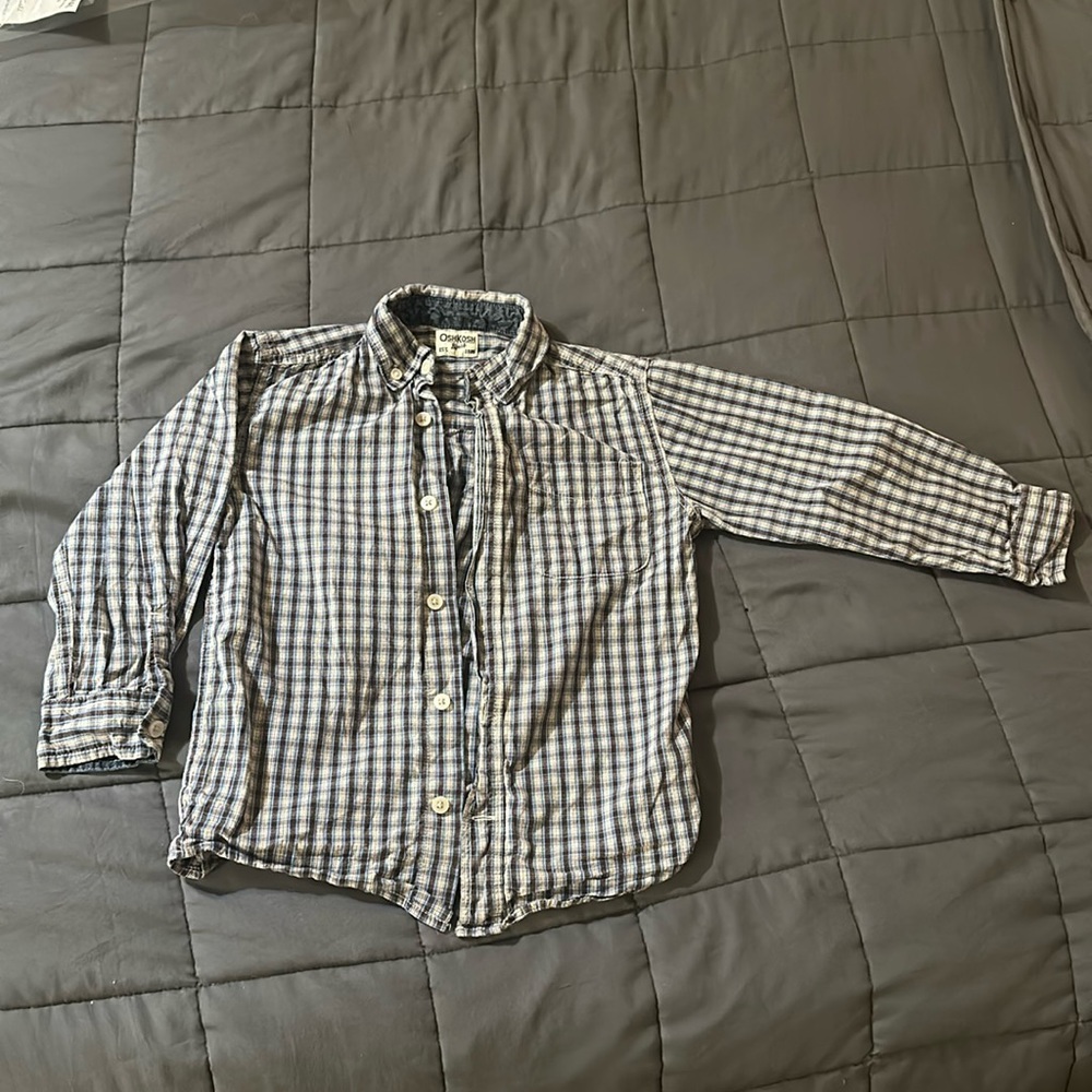 Oshkosh Blue/Brown Plaid Long Sleeve Shirt Size 5 - Picture 1 of 6